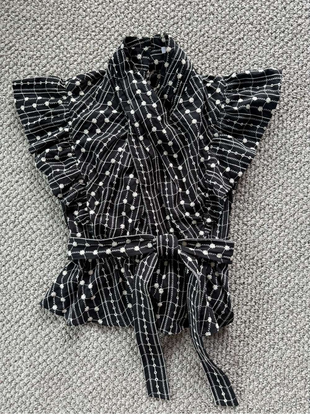 Derek Lam 10 Crosby 100% cotton Black Embroidered Blouse Peplum Sz 0 - Picture 3 of 6